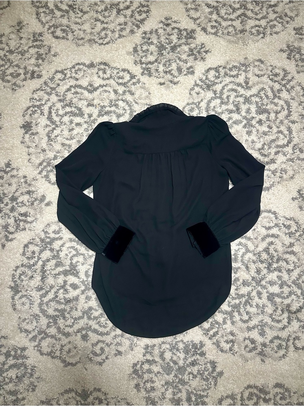 kate spade Black Velvet-Collar Pearl-Button Blouse - Picture 2 of 3